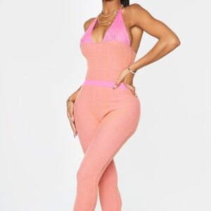 Shape Orange Knit Detailed Under-bust Jumpsuit